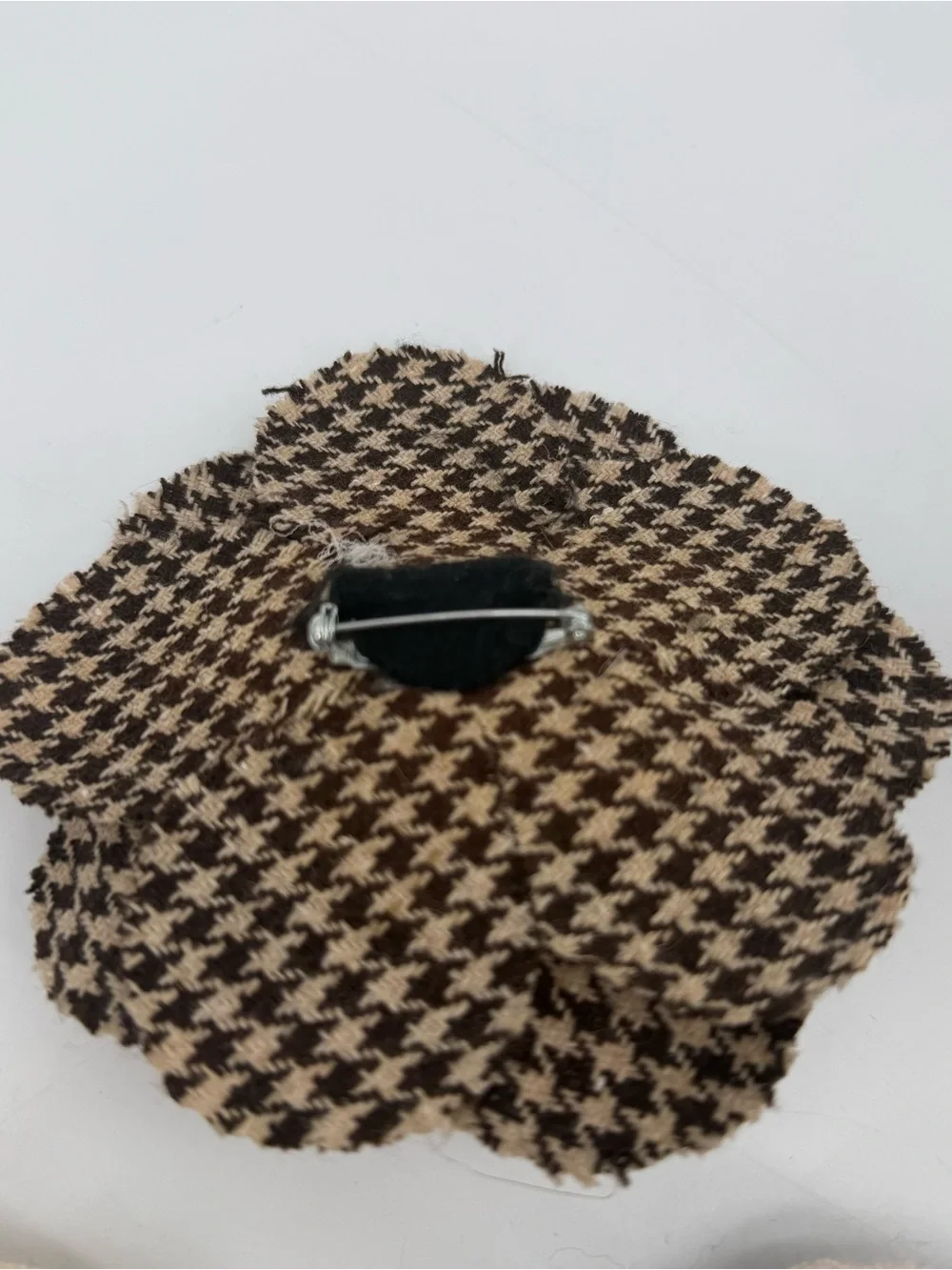 Lot of 5 Fabric Flower Brooches Plaid Houndstooth Tweed Pins Handmade Rosettes